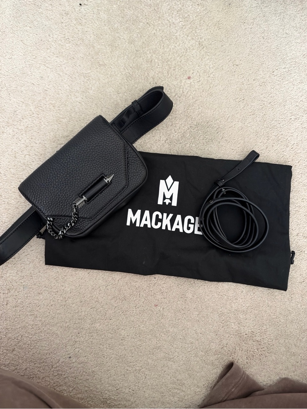 Mackage Black Pebbled Leather Convertible Crossbody Belt Bag